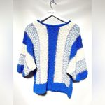 Vintage Acrylic Nubby Bubble Sleeve Sweater Blue White Lilac Large Photo 1