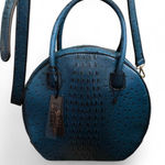 NWT NEW Sugu Blue oval circle round vegan ostrich leather hand crossbody bag purse blue black top handle satchel Measurement in pics Photo 0