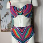 Trina Turk Rainbow Louvre High Waist Bottoms & Underwire Swim Size 10 12 Large Photo 4
