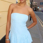 Edikted Elaia Asymmetric Strapless Lace Mini Dress Photo 0