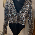 Bardot  Black and Gold Sequin Bodysuit Photo 0