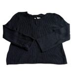 Loft  Black Ribbed Crew Neck Sweater with Lace Up Back Size L Photo 0