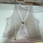 Coldwater Creek Lagenlook Taupe Beige Linen Cotton Crochet Vest Sz 10 Photo 4