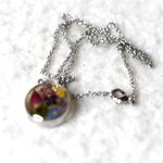 Mexico ATI Silver Blown Glass Encased Flowers 18" Stunning Statement Necklace Photo 2