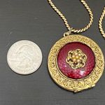 Vintage Burgundy Enamel Faux Mini Pearl Flower Ornate Gold Photo 5