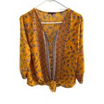 West Kei West‎ Kei Mustard Floral Tie-Front Blouse Size M Photo 1