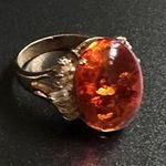 Vintage 14k Gold Plated Amber And CZ Ring Photo 4