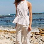 Free People  Printemps Moment Halter Ruffle Top White Size M Photo 0