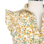 Monteau Floral Ruffle Flutter Sleeve Belted Shirt Dress White Yellow Size Large Photo 2