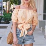 ZARA Blogger Favorite Yellow Gingham Off the Shoulder Crop Top Small Photo 0