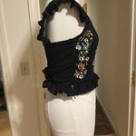 NWOT Floral Embroidered Black Ruffle Top Size XS Photo 3