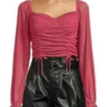 Steve Madden Madden NYC pink shirred corset puff sleeve cropped blouse large Photo 0