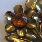 Vintage Gold Tone and Orange Floral Boho Brooch Photo 2