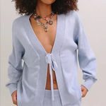 Free People NWOT  solar knit sweater cardigan in blue Photo 0