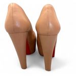 Christian Louboutin Peep Toe Platform Heels Nude Leather Stiletto Size 37.5 Photo 4