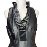 Just Taylor Dress Sheath Size 6P Ruffle Neck Poly Satin Sleeveless Black Holiday Photo 1