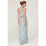 Elle Zeitoune Grace White Teal Polka Dot l Halter High Neck Formal Gown Large Blue Photo 2