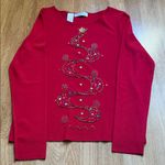Max & Lily large red long sleeve blouse Christmas tree sequins beads holiday Photo 8