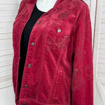 Chico's  Boho Velour Paisley Embroidered Beaded Sequin Trucker Jacket Red‎ 3 XL 16 Photo 0