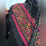 Akemi + Kin Anthropologie Embroidered Black Hooded Sweatshirt Terry Hoodie Size S Photo 3