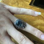 Genuine White Buffalo Sterling Silver Horseshoe Ring Size 7 Black Photo 3