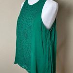 Lucky Brand Embroidered Detail Bright Green Tank Top Lined Blouse - Size Medium Photo 3