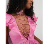 For Love & Lemons  Lala Lace Up Mini Dress Pink Taffeta Small NWT Heart Detail Photo 2