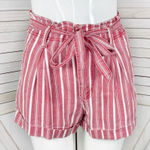 American Eagle Striped High Waist Paperbag Linen Blend Shorts Red White 4 Photo 0