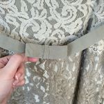 Tadashi Shoji  Lace Boatneck 3/4 Sleeve Gown Cream Beige Long Dress Bow Belt 12 Photo 6