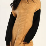 Lulus Falling for Fall Beige and Black Color Block Sweater Dress M Cable Knit Photo 0