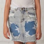 One Teaspoon  Blue Distressed Frayed Hem Denim Skirt Photo 0