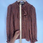 Alice + Olivia Lolita Burnout Silk Blend Houndstooth Tie-Neck Blouse Size M Photo 12