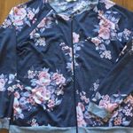 Lightweight Gray Floral Zip Front Baseball Bomber Jacket Large 3/$20 Sale! Photo 3