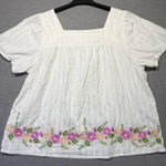 Matilda Jane Women's White Floral Embroidered Short Sleeve cotton blouse XXL Photo 0