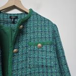 AQUA Green Tweed Bouclé Jacket L Women's Gold Button Front Pocket Trim Blazer... Photo 6