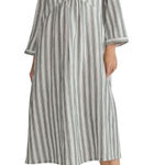 Haven Well Within Organic Cotton Gauze Caftan Striped Dress Oversized Size XS Green Photo 0