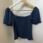 Miami Francesca’s Navy Puff Sleeve Smocked Crop Top (Blue) - small Photo 2