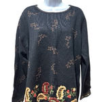 Talbots XL Black Floral Embroidered Sweater Knit Pullover Photo 0