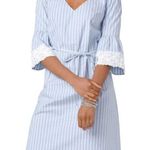 Westport V Neck Bell Sleeve Dress Blue White Stripe Crochet Lace Sleeve Size 20 Photo 0