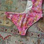 frankie's bikinis  Seraphina One Piece Size XL Pink Yellow Daisy Floral Cut Out Photo 8