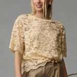 Anthropologie Lace Floral Cropped Cream Top Small Boho Cottagecore Dainty Classy Photo 1