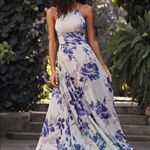 Lulus NWT All I Need Floral Print Lace-Up Maxi Dress in Grey Size Extra Small Photo 10