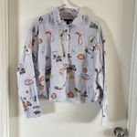 Banana Republic  Shirt Womens Sz L Long Sleeve Button Up Blue 100% Linen Animals Photo 1