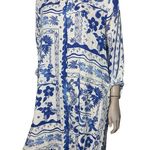 Joie  Women’s L Blue White Linen Batik Printed Button Up Roll Sleeve Shirt Dress Photo 0