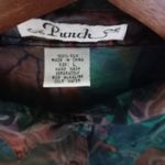 Punch Vintage L Silk Button Down Volcano Sun Pattern Top Blouse Turquoise Tan Green Size L Photo 15