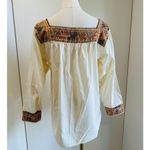 Vintage 70s Peasant Blouse Boho Hand Embroidered Cotton Folk Festival Shirt SZ M Tan Size M Photo 2