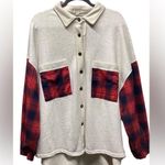POL Shacket/shirt. Light Heathered Gray with Buffalo plaid accents. Size… Photo 0