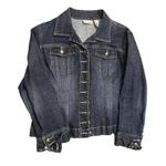 Chico's 🧥Chico’s Dark Wash Denim Jacket Women’s Size 2 – Pleated Button Front 🖤 Photo 0