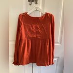 Polagram  Rust Red & White Dainty Floral Boho Ballooon Sleeve Peplum Top small Photo 4