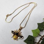 Gold Bee Enamel and CZ Pendant with Gold Steel Chain Necklace New Photo 2